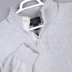 Ralph Lauren Polo Jeans Co Sweater Mens XL Gray Mock Neck Henley Vintage Y2K 90s
